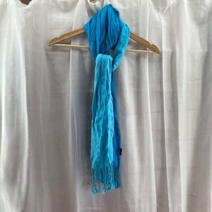 Isabella Ombre Blue Turquoise Scarf Viscose Fringed Lightweight Wrap
